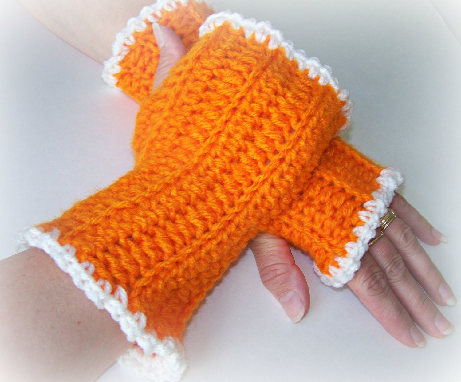 Christmas in July sale-20% off-Orange Cotton Fingerless Gloves