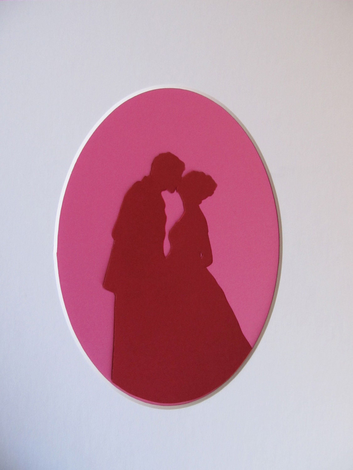 Sweethearts Custom Silhouette Portrait Papercut with Solid Colored Background 8x10