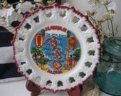 Vintage Hawaii Plate Vacation Beach Souvenir Red Wall Hanging