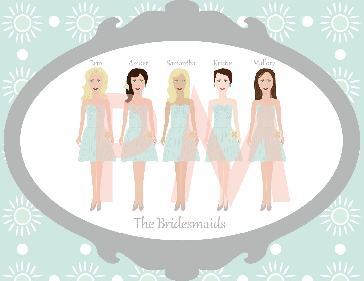 Custom Bridesmaids Illustrations-Wedding Program Insert