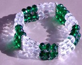 Color Block Bracelet, Green Clear Crystal Stretch Bracelet, Silver Rhinestone Accents
