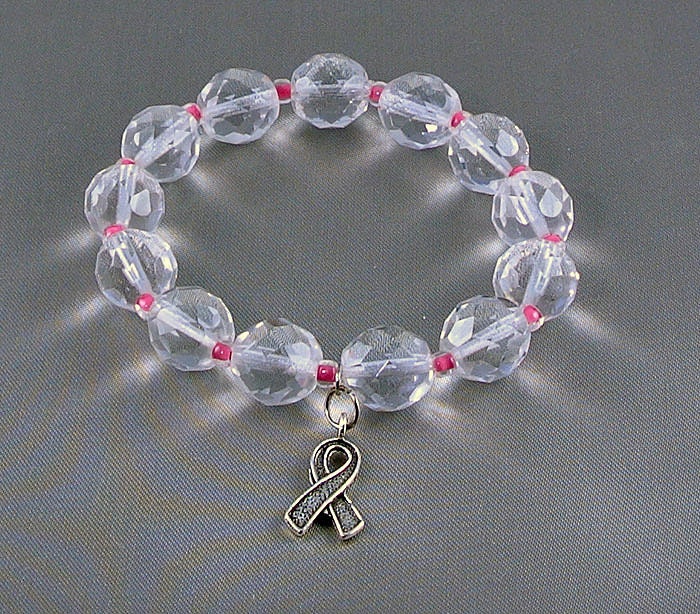 Breast Cancer Awareness Bracelet, Stretch with Hope Ribbon Charm, with Donation
