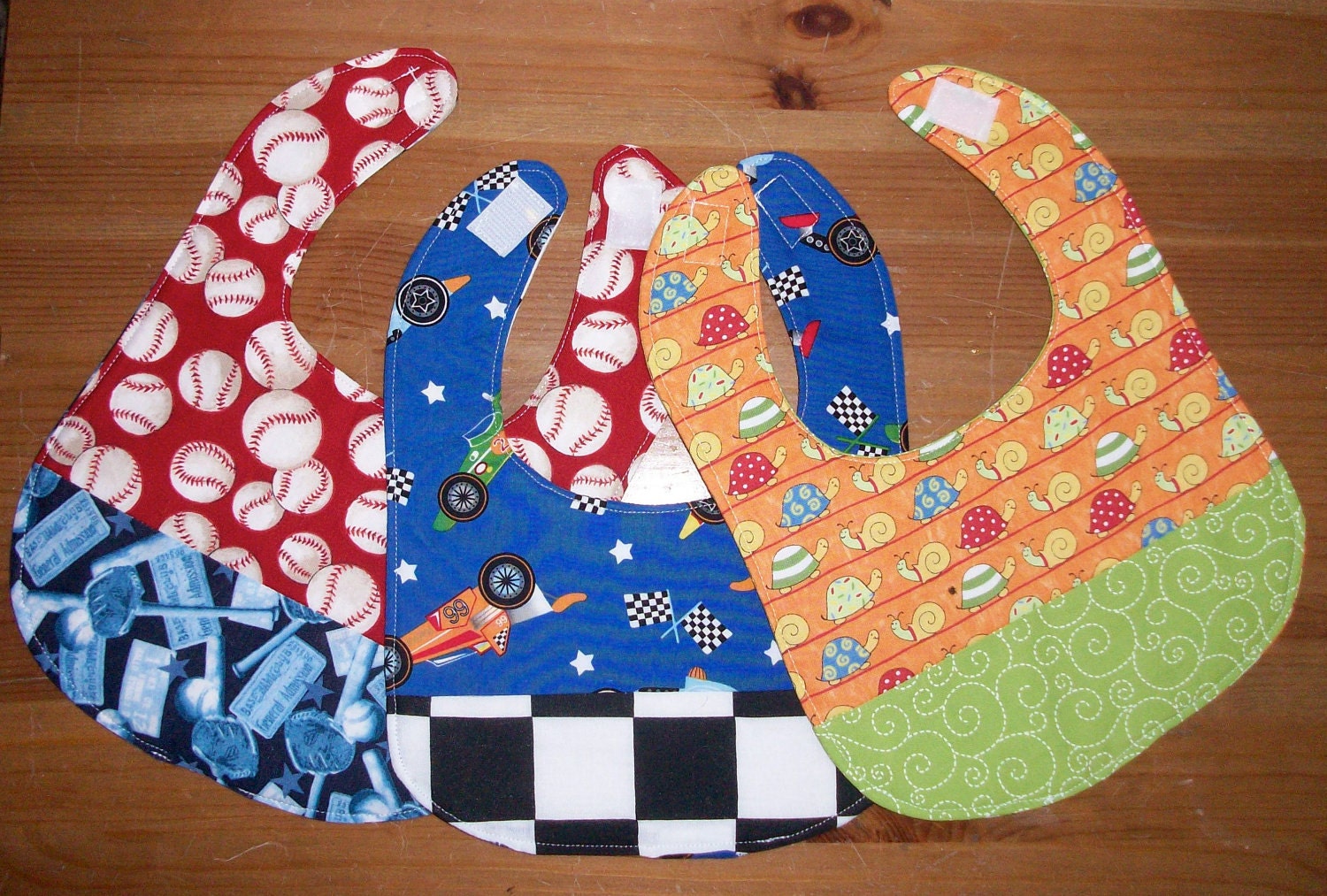 Baseball and Snails... Baby Boy Bib Set