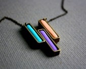Geometric SPRING PASTELS NECKLACE - variant with three antique bronze pastels rectangles
