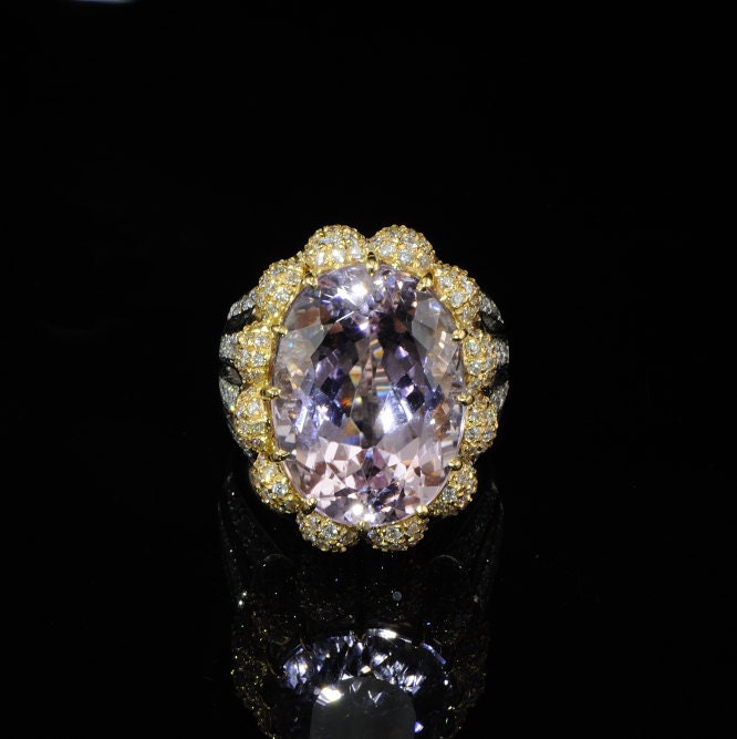 Spectacular kunzite and diamond one off ring
