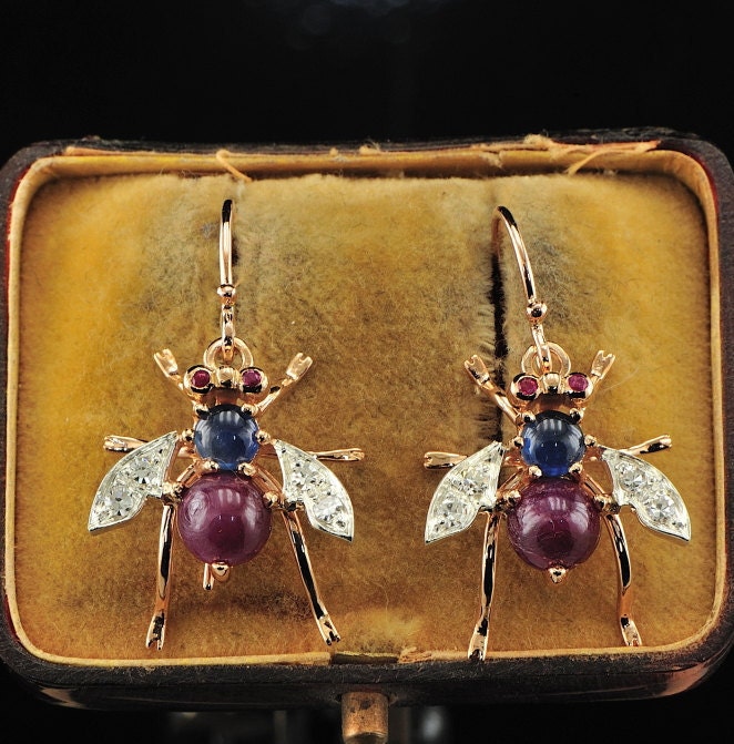 18Kt ruby sapphire diamond swing fly earrings
