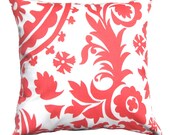 Coral Pillow Cover- Coral & White Suzani Decorative Pillow Cover-Decorative Pillow 16 x 16, 17 X 17, 18 X 18