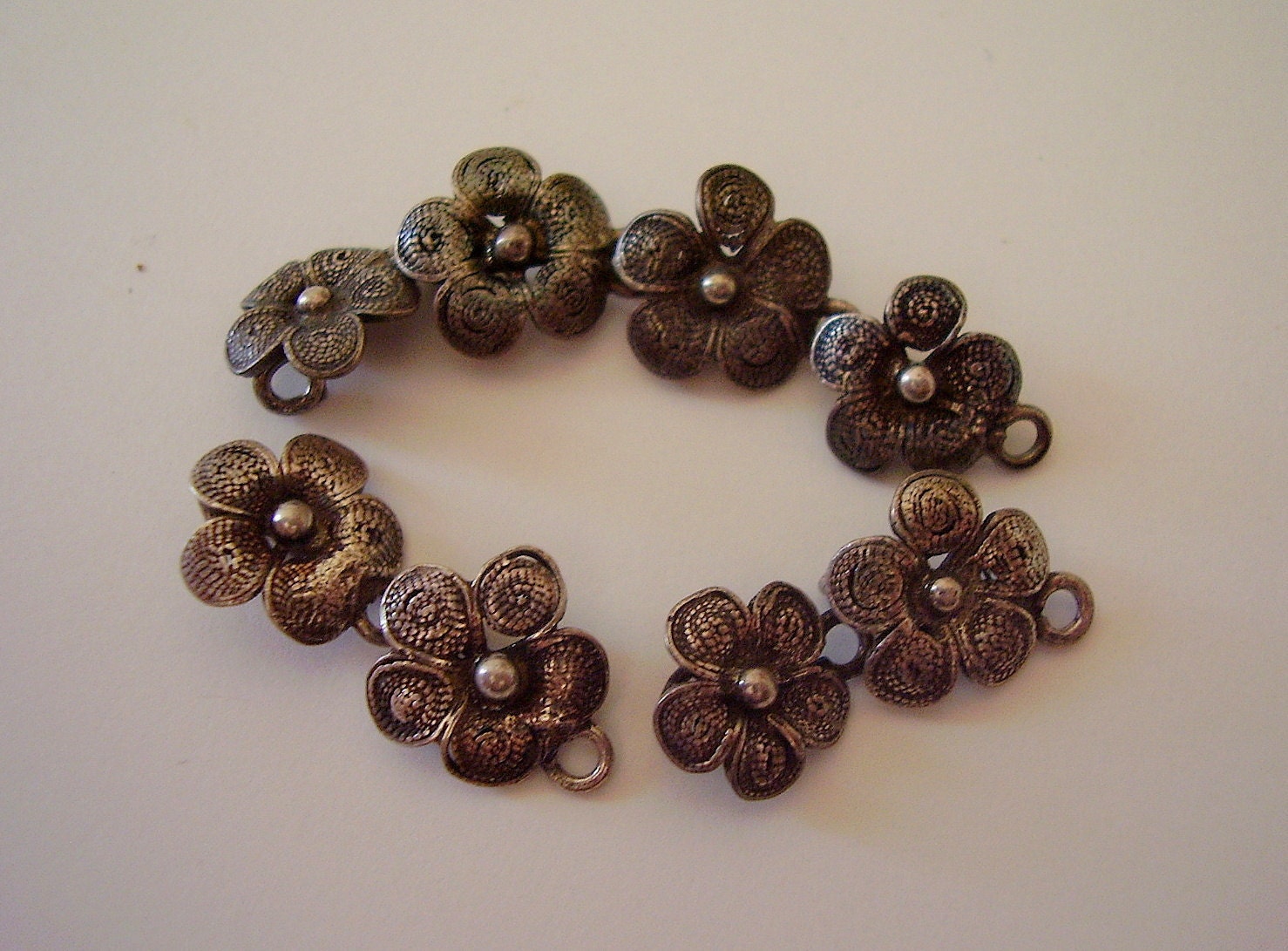 DECO ERA Sterling Silver Filigree Flower Links Jewelry Findings and Supplies