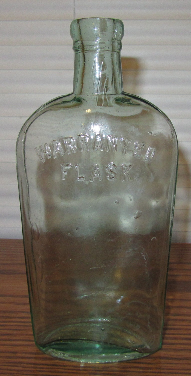 Antique Warranted Flask Glass Bottle Whiskey by wynnsantiques