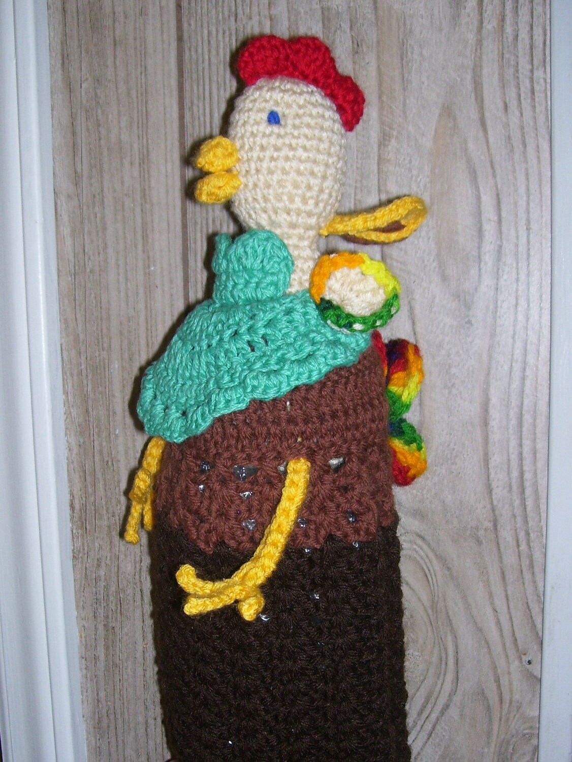 Crochet Plastic Bag Holder Little Blue Eyed Hen by Stuckintime