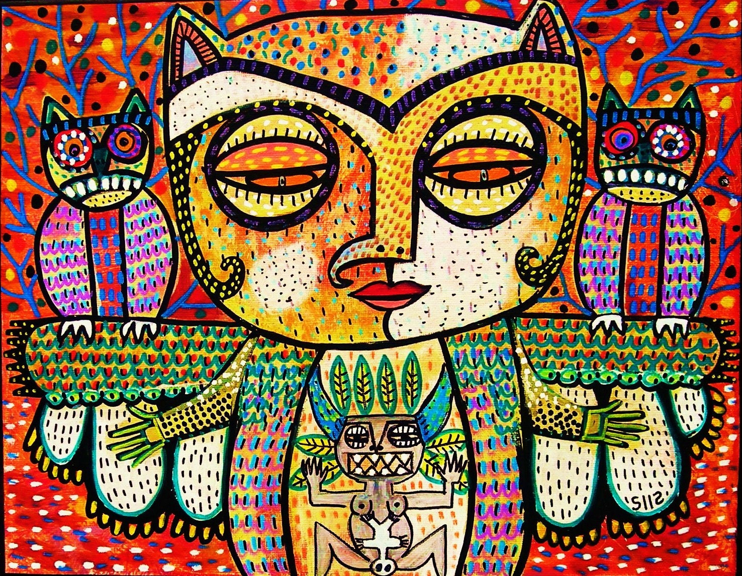 Fertility Totem Owl Goddess' - SILBERZWEIG ORIGINAL Art PRINT Native, Wisdom, Spiritual, Blessings, Birth, Angel, Pregnant, Doula