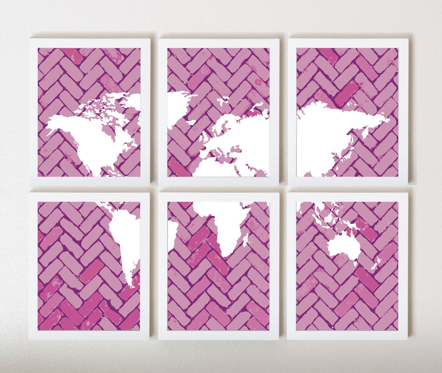 World Map on Chevron In Lavender in 6 Pieces