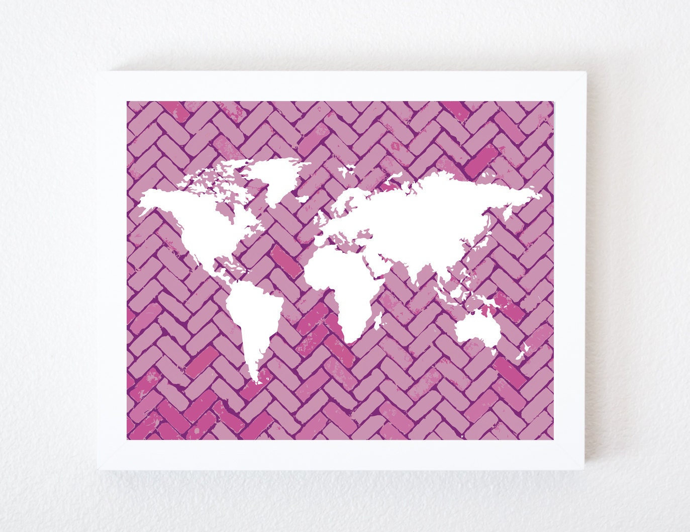 World Map on Chevron In Lavender & Purple 8x10