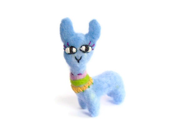 Needle Felted Llama, Miniature Amigurumi Aztec Llama Soft Sculpture