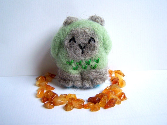Needle Felted Forest Yeti - Cute Amigurumi Monster Soft Sculpture with Citrine Crystals (Miniature Good Luck Charm)