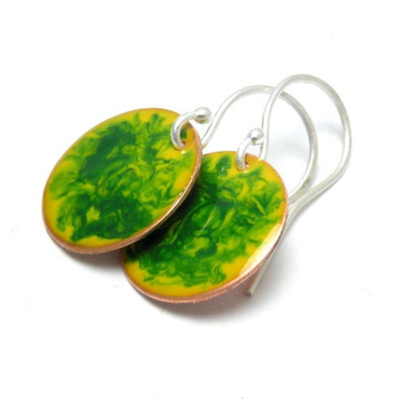 Colorful Circles - enamel earrings - yellow and green mix