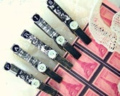 CLEARANCE Black Vintage style French Paris black clothespins magnets with decorative pink display card Eiffel Tower TAGT
