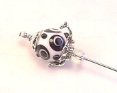 Beaded hat pin womens accessories black white mod wonky teapot circles scarf pin ascot lapel stick Victorian jewelry mad hatter tagt tenx