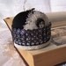 Art Deco Girl black and cream lace with fashion button herringbone pincushion or pinkeep TAGT