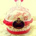 Little Miss Muffet's red Toile Tuffet pincushion in red and ivory with sewing room or scarpbooking straight pins TAGT