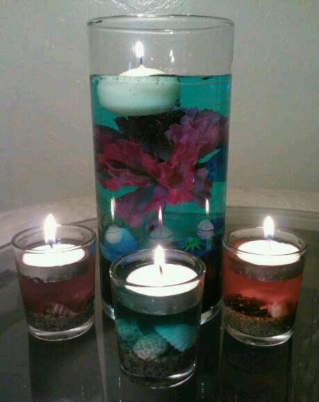 Wedding Centerpiece, Glass Tealight Candle Holder, Votives, Floating Candle, Blue and Pink