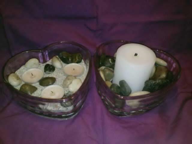 Wedding Centerpiece, Beach Wedding, Rustic Wedding,Glass Candle Holder, Heart Tealight, Rock and Sand,