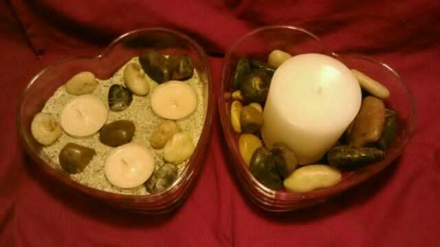 Wedding Centerpiece, Beach Wedding, Rustic Wedding,Glass Candle Holder, Heart Tealight, Rock and Sand,