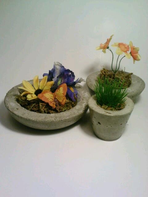 Bowls, Concrete, Bird Feeder, Candy Dish, Vase, Candle Holder,  Trinket Holder. Set of 3.