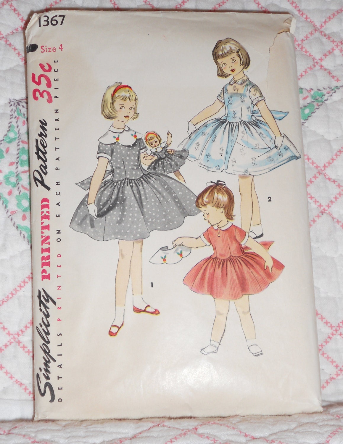 Reserved for Krissy 1950s Rockabilly Girls and Doll Dress Pattern w/ Embroidery Transfers, Sweet Sue & Binnie Doll Patterns,Simplicity 1367