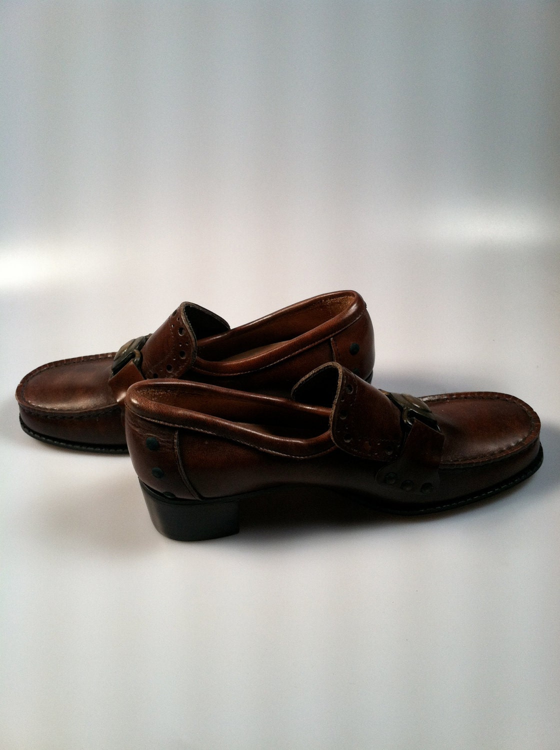 LEATHER Loafers BRASS Hardware 1970s Vintage DEADSTOCK Size 6 M New Old Stock