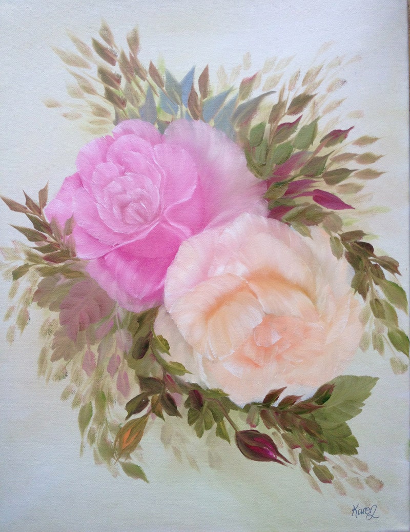 Roses Oil Painting on Box Canvas