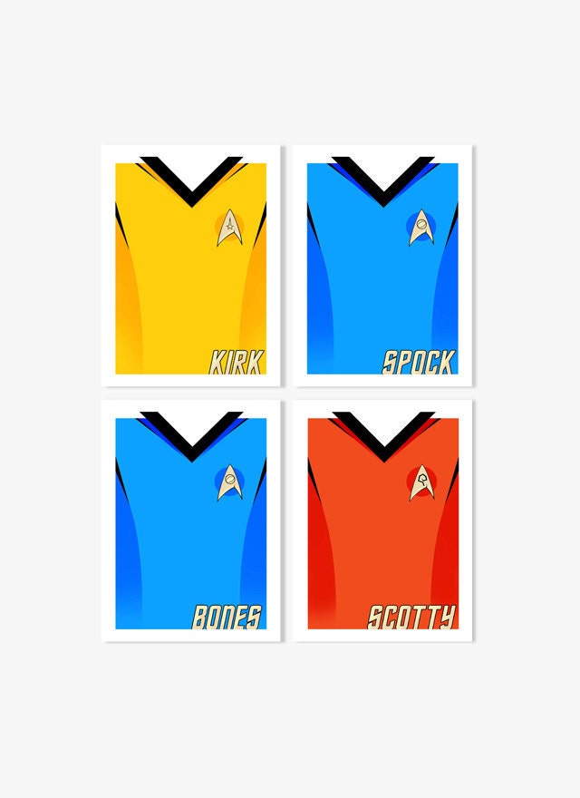 Star Trek Kirk, Spock, Bones & Scotty Uniform Prints - set of 4
