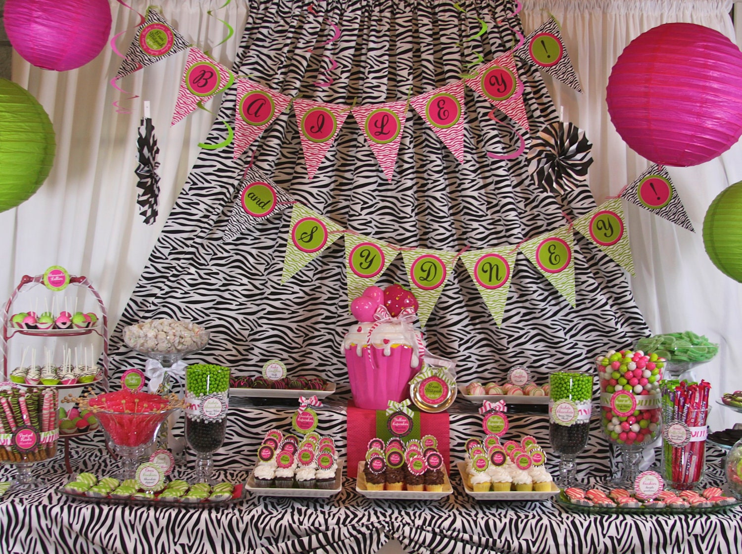 Zebra Sweet 16 DIY Party Printables Package. Hot Pink, Lime Green, Zebra prints. Party printables customized just for you.