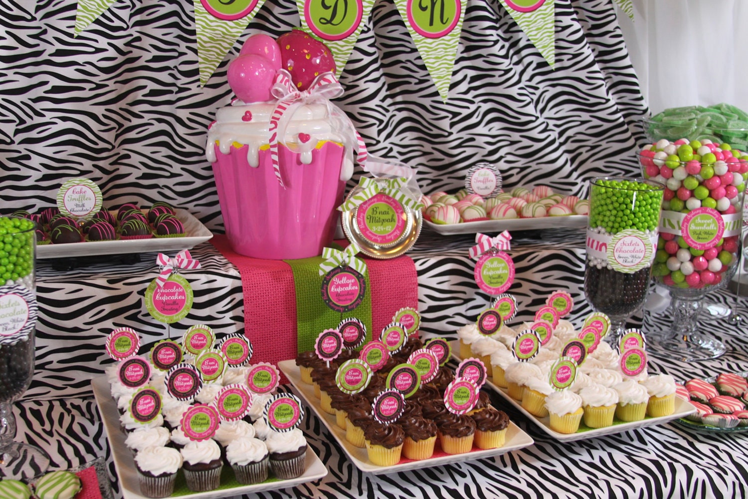 Zebra Sweet 16 DIY Party Printables Package. Hot Pink, Lime Green, Zebra prints. Party printables customized just for you.