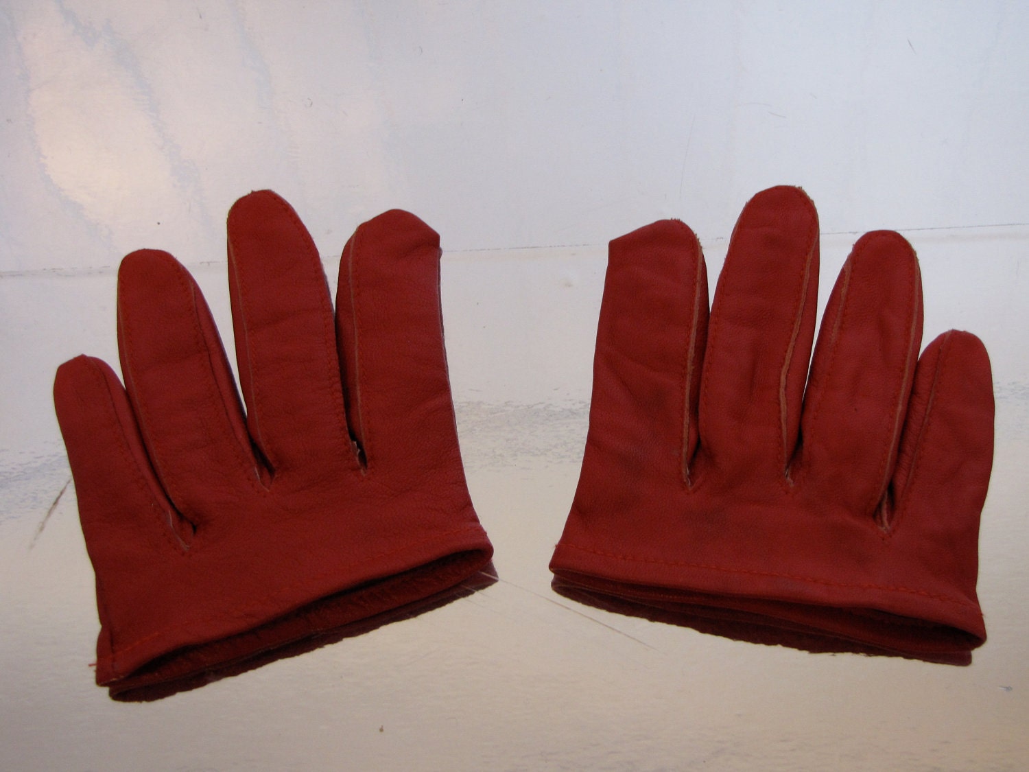SALE: Hot red leather finger gloves from Patricia Field