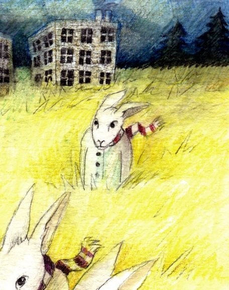 City Rabbits 9x12 signed/matted print by Carrianne Hendrickson.