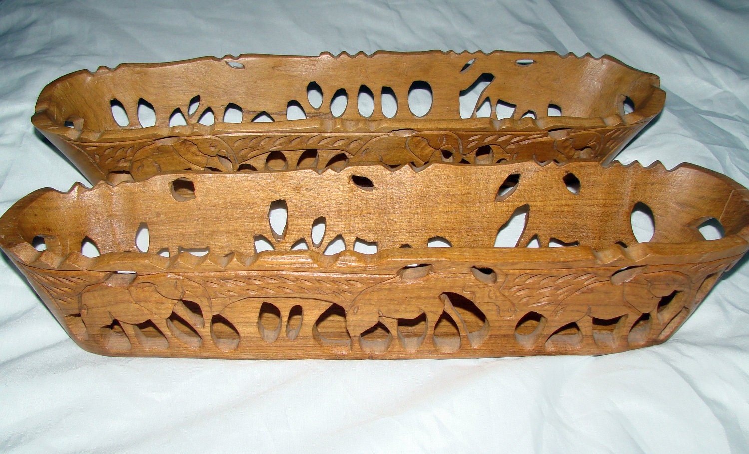 Unique Vintage Carved Elephant Boat Shaped Bowls