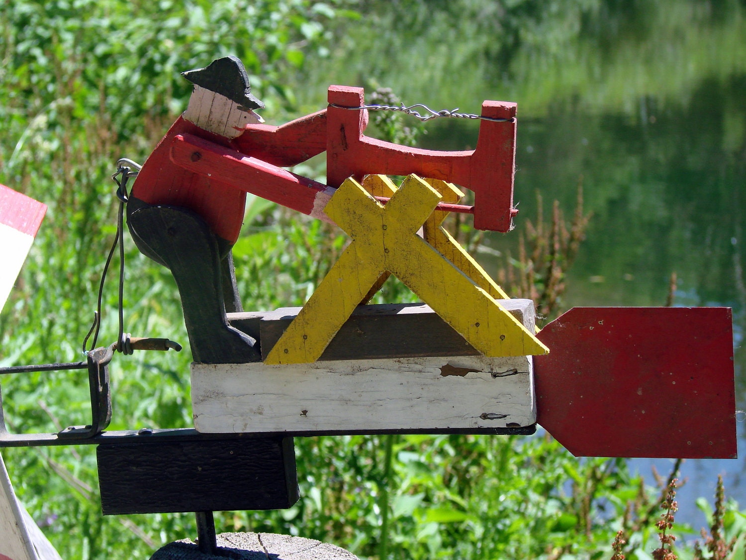 Early 1900's Antique Folk Art Whirligig of Man Sawing Wood