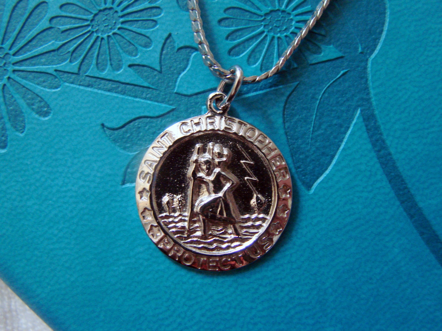 Vintage Saint Christopher Protection Sterling Silver Pendent
