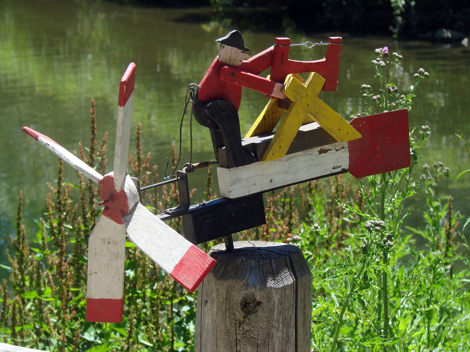 Early 1900's Antique Folk Art Whirligig of Man Sawing Wood