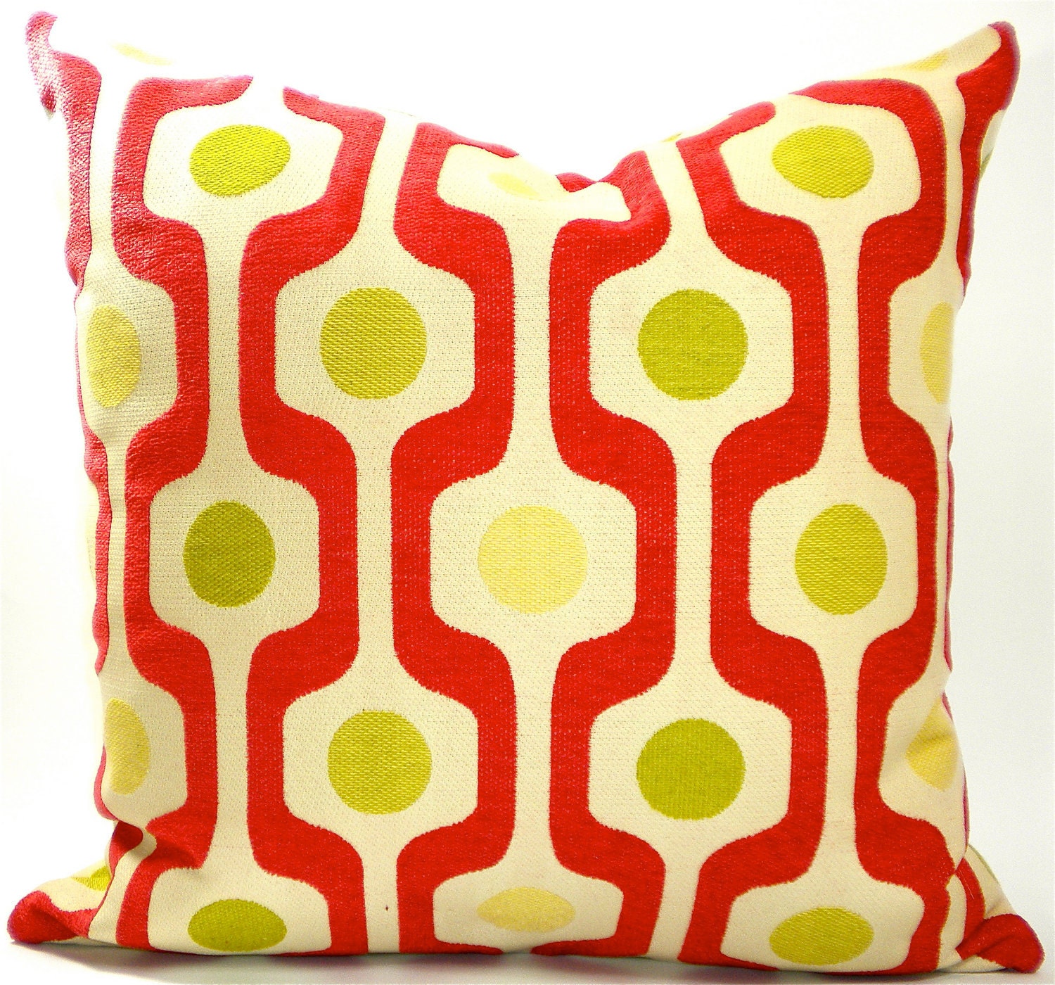 KAS Dots Decorator Pillow Cover - Red, Lime, Yellow, Ivory / Beige Fabric Both Sides - To cover 20"x20" Pillow Form
