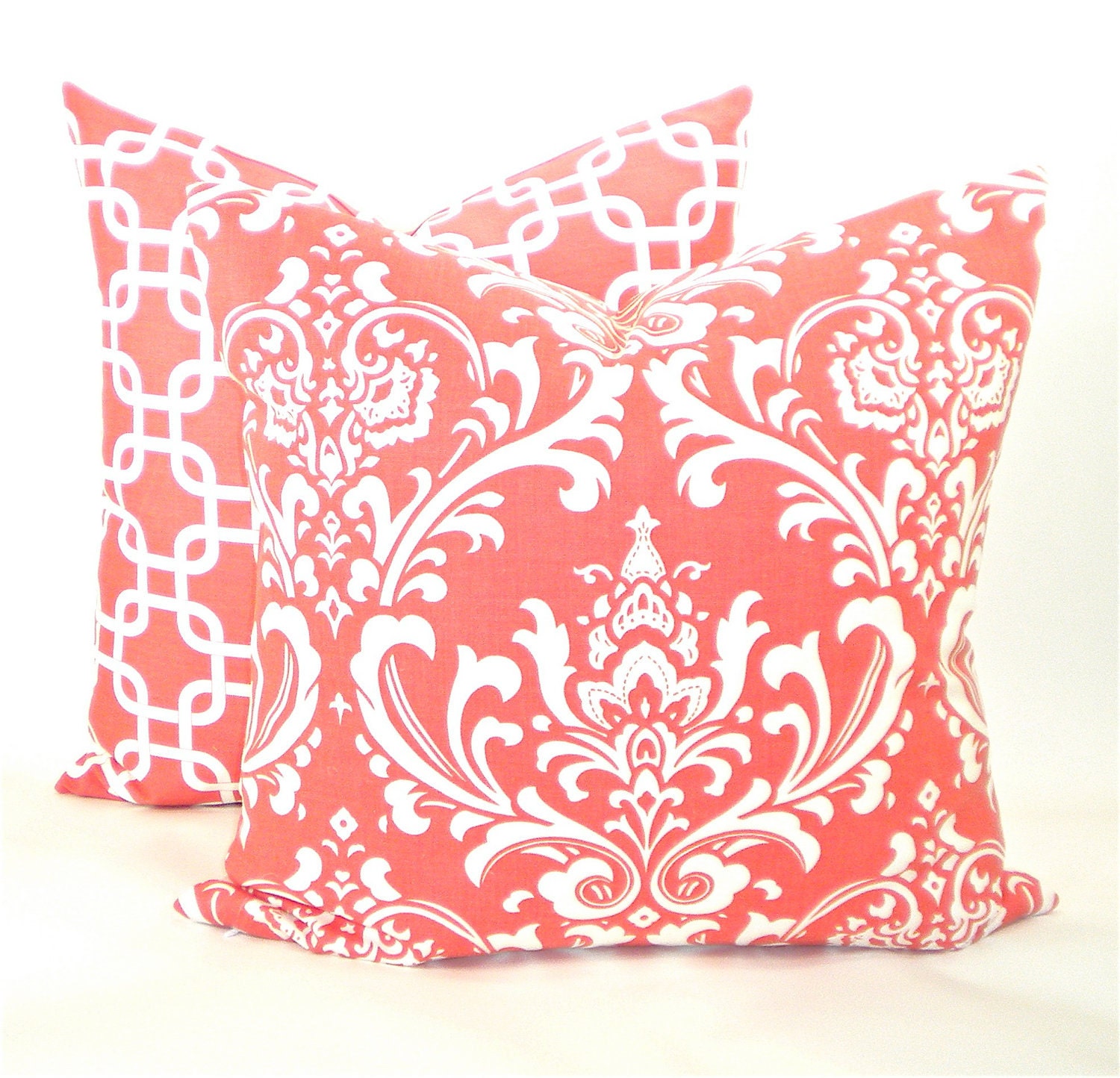 Premier "Ozborne" Damask Decorator Pillow Cover - Coral and White Fabric Both Sides - To cover 20"x20" Pillow Form