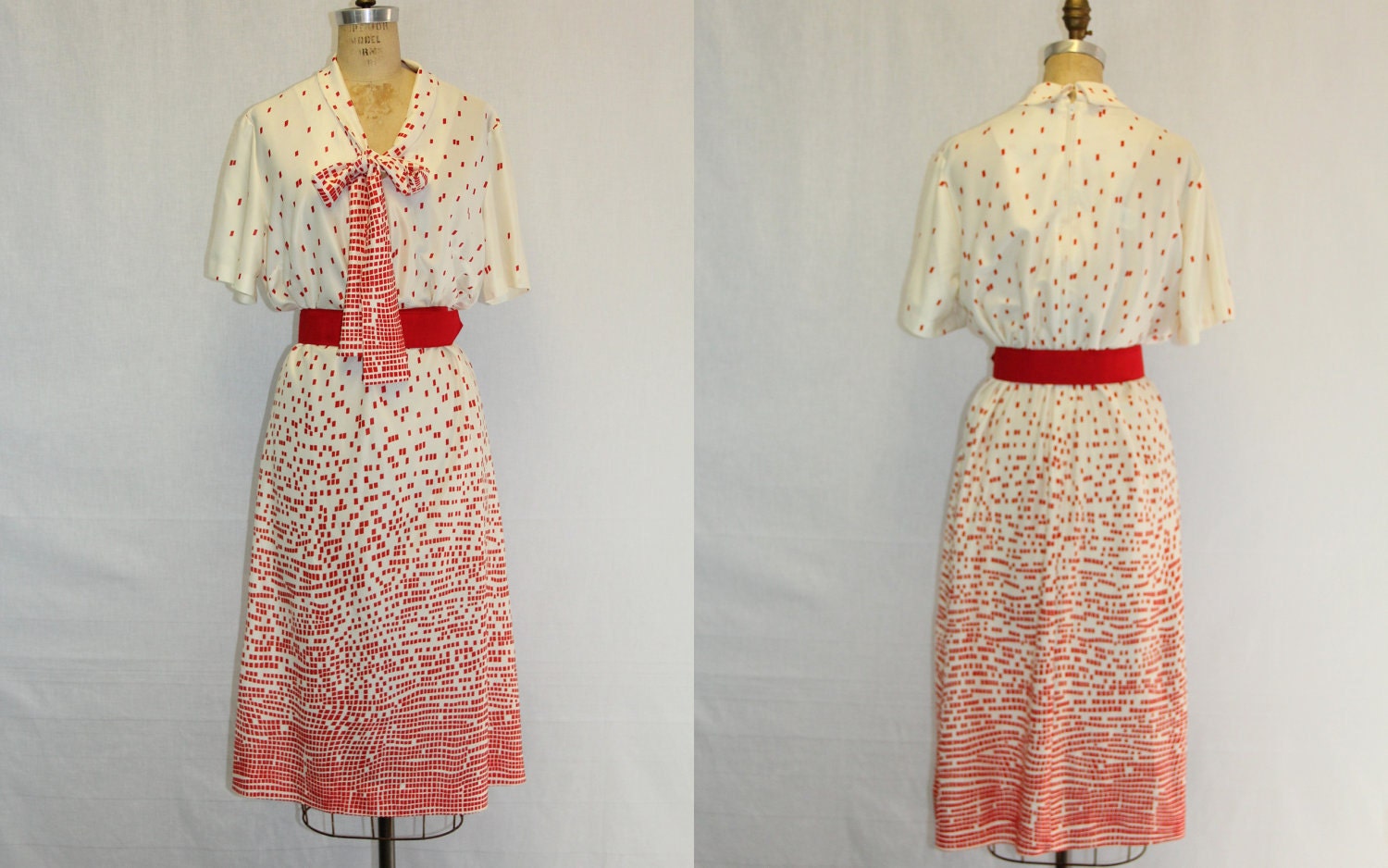 XXL Vintage Dress w Ombre Red and Cream Print