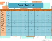 Family Task / Chores List / Calendar - Printable PDF (INSTANT DOWNLOAD)