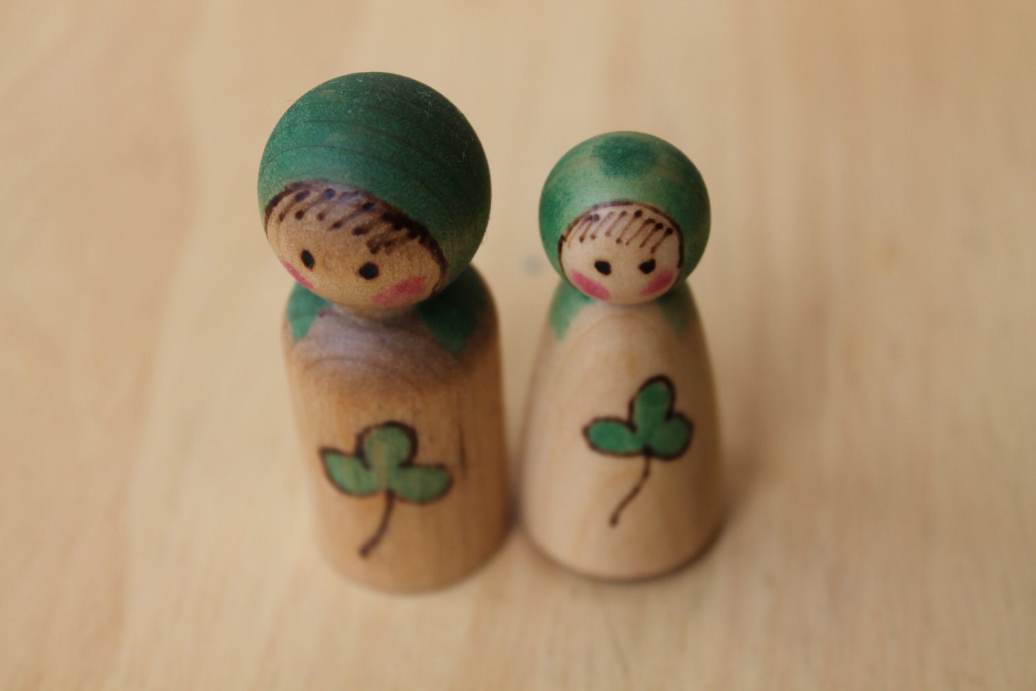 SALE-Nature's Leprechaun and Leprechaun Maiden - Natural Wooden Toy - Set of 2