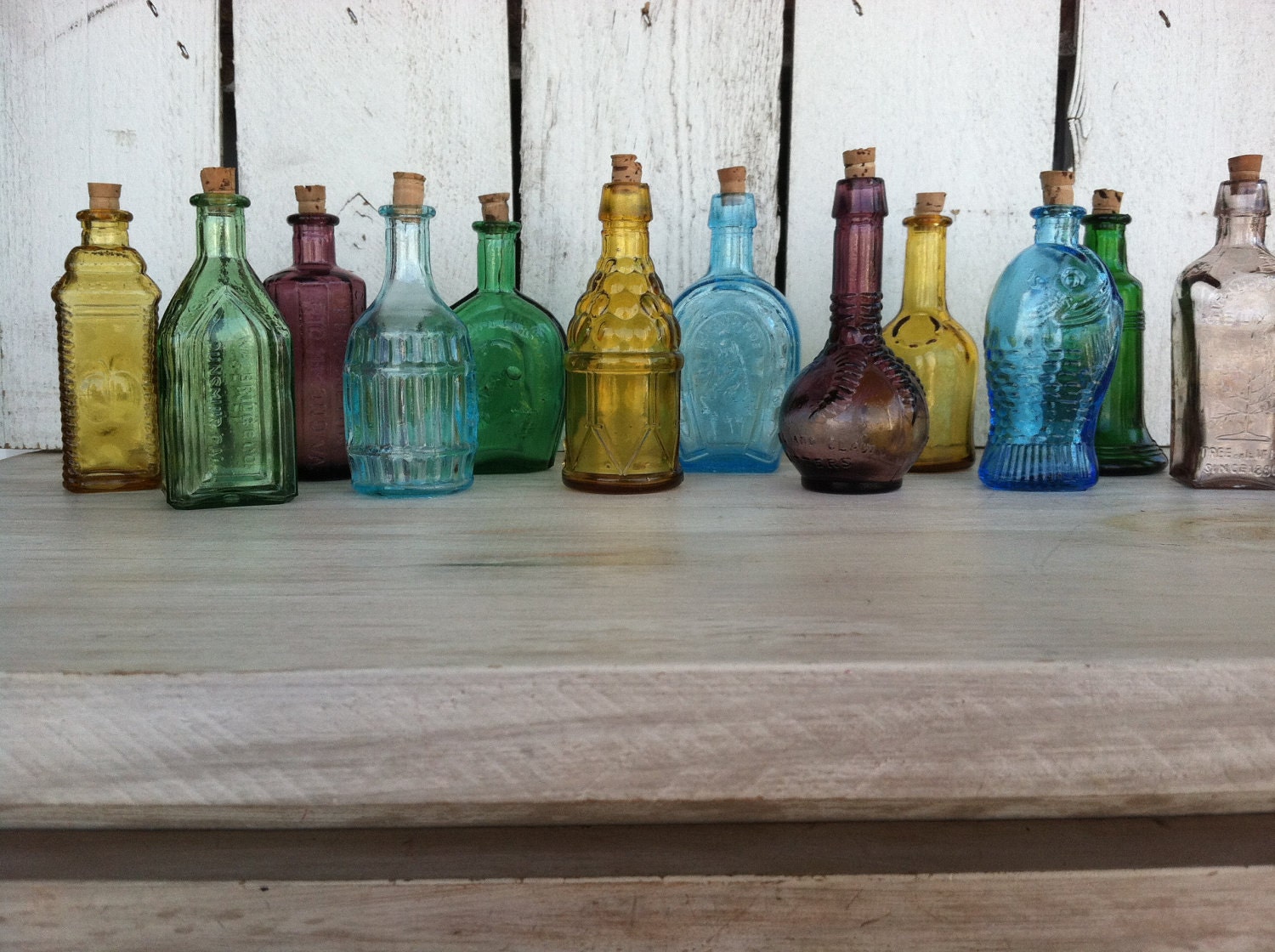 Vintage minature Bitters bottles 12 bitters medicine bottles with corks, rare suncatchers perfect for oil blends vintage chick shabby chick