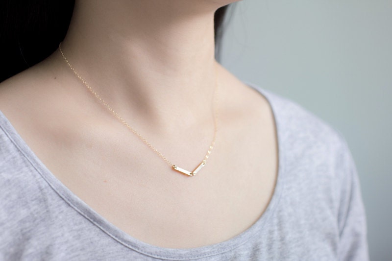Modern V necklace -gold filled bars arrow necklace - simple delicate jewelry