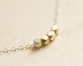 Tiny faceted brushed gold beads on sterling silver chain necklace - dainty minimal jewelry