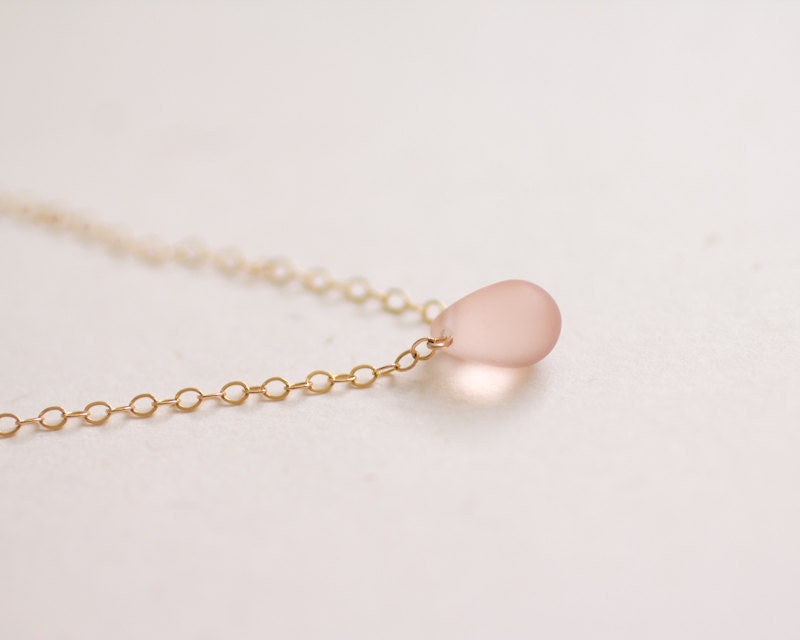 Tiny rose droplet gold necklace - simple delicate gold filled jewelry