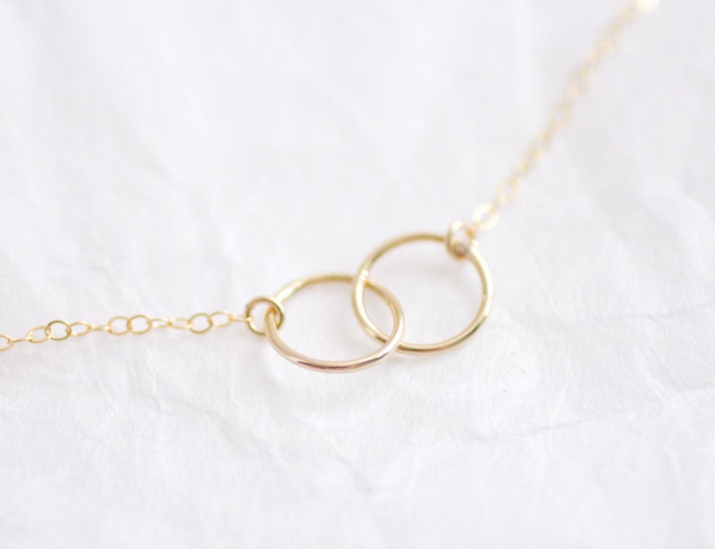 Entwined gold filled eternity circles rings necklace - simple delicate jewelry